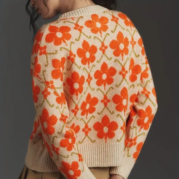 Floral Jacquard Cardigan Orange Beige - Picture 3 of 4